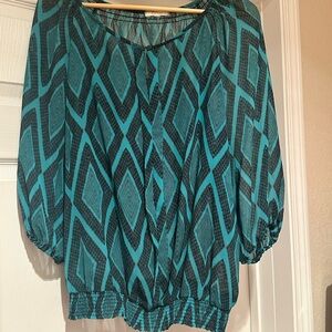 Teal Geometric Patterned Women's Top xl